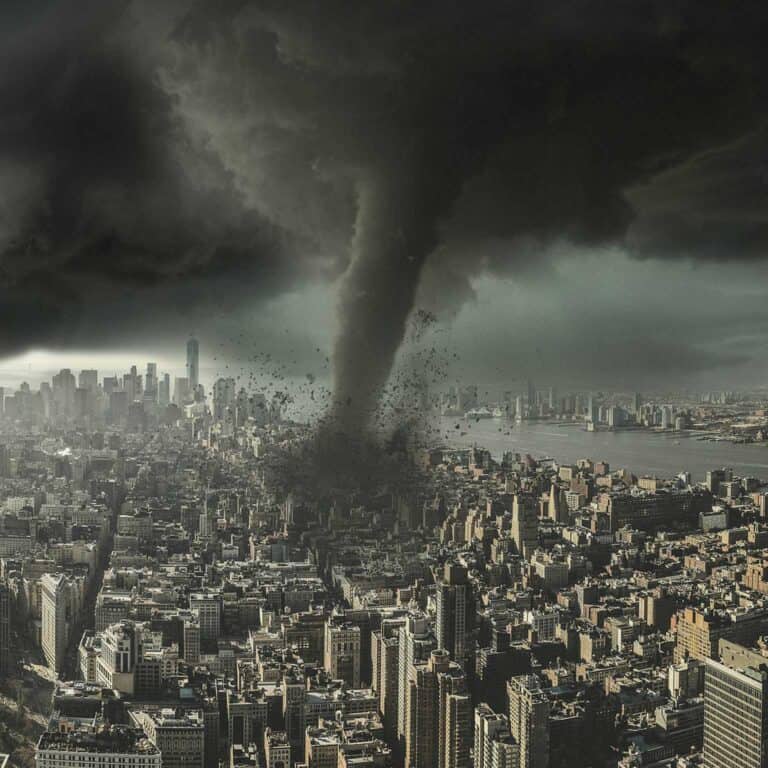 tornado ravaging a city