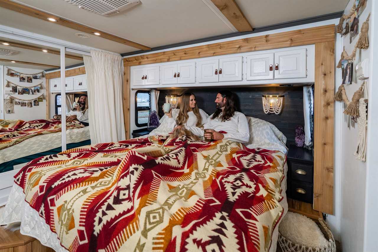 rv bedroom with blanket