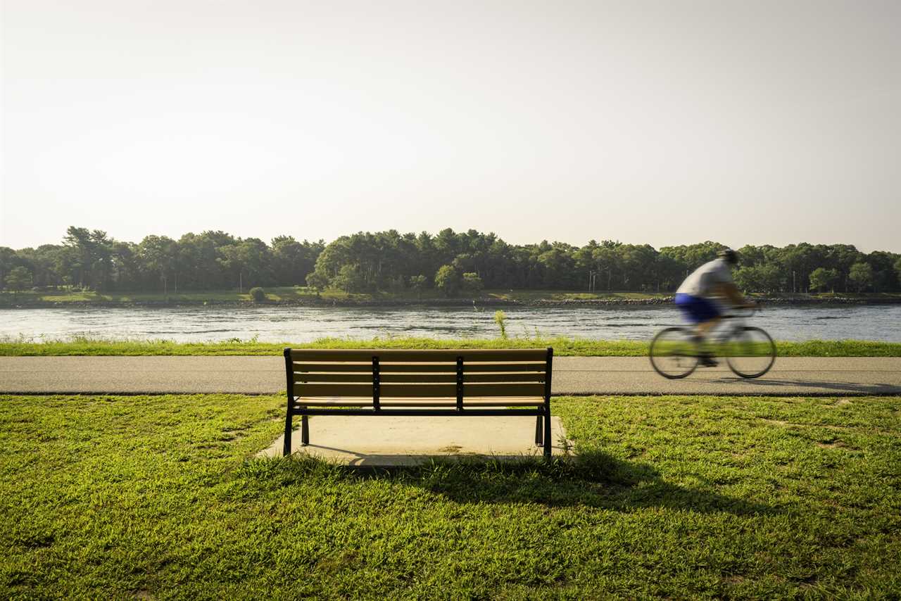 Topographical image of the sky, forest, canal, bikeways, and meadow. 