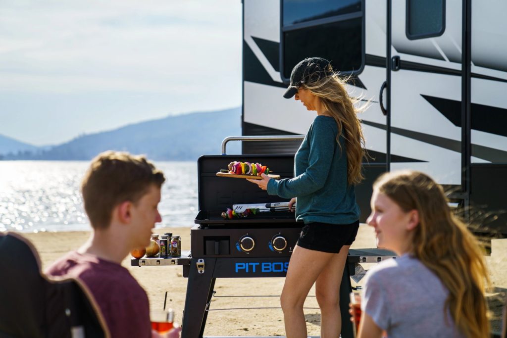 Grilling on Pitboss Grill Next to RV Lakeside