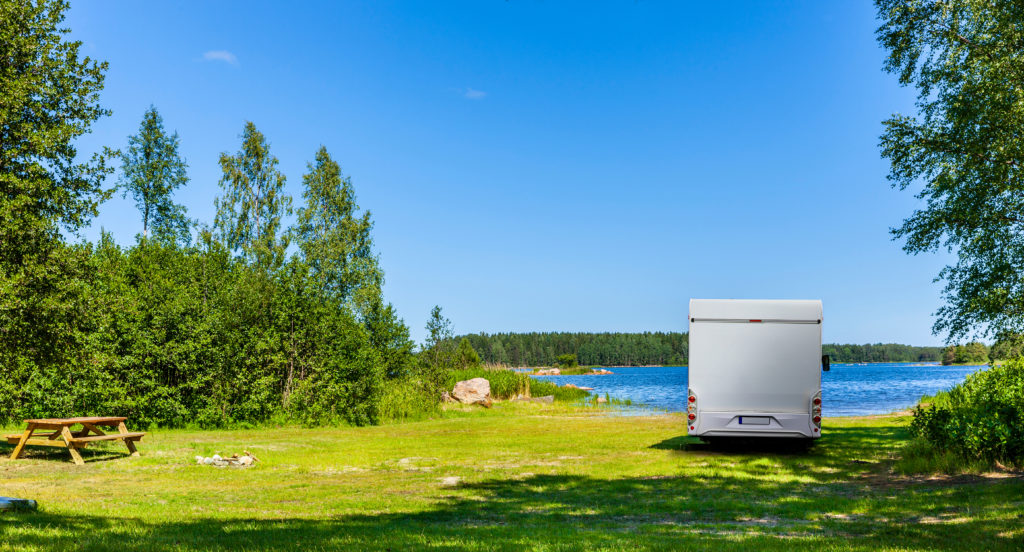 RV Parked by Lake