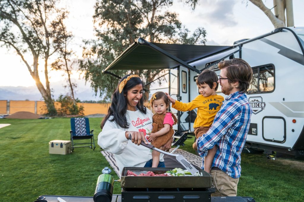 Family Grilling at RV Campsite