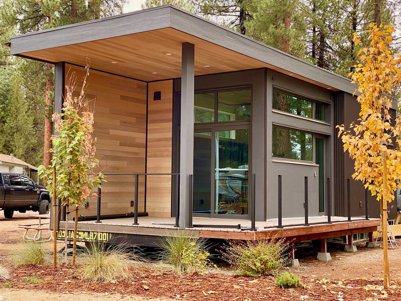 A box-shaped camping cabin with modern lines.