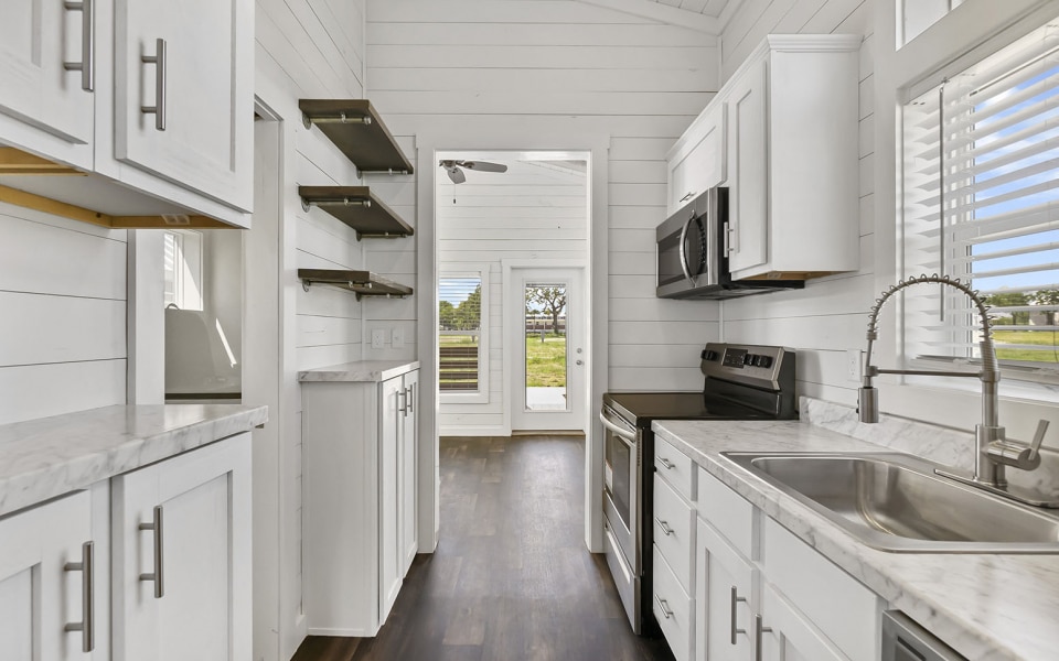 A white interior kitchen.