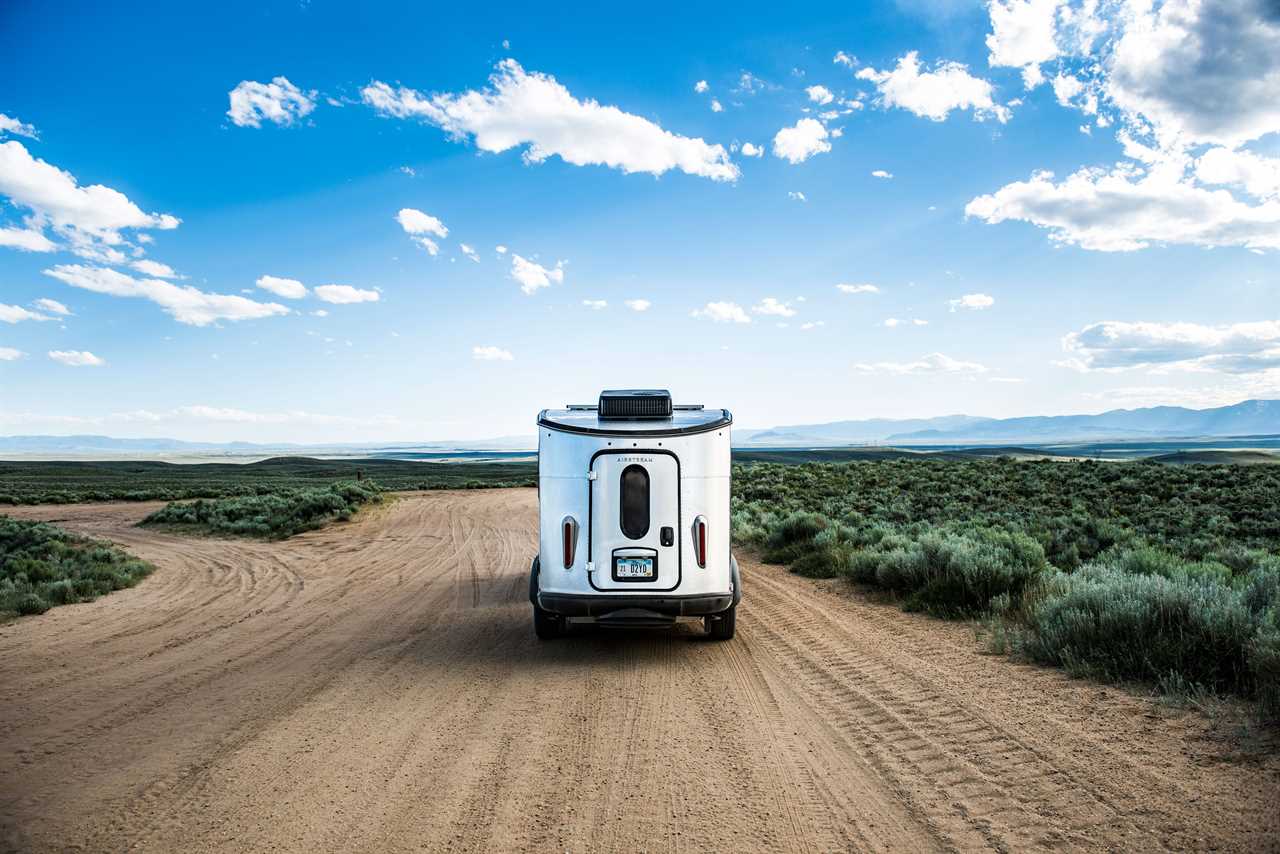 Airstream Basecamp on a dirt road