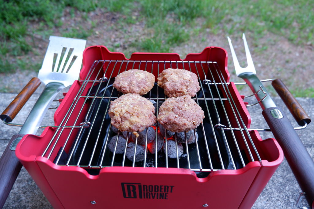 Vegan Burgers on Grill at Campsite