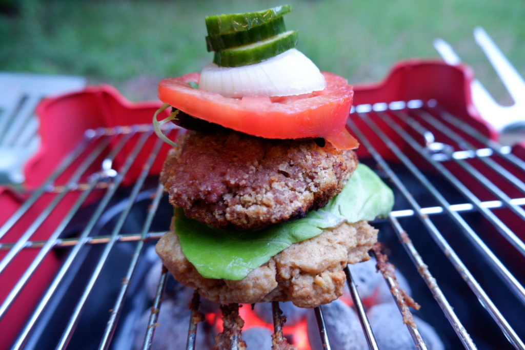 Grilled Vegan Burgers by 2 Traveling Dogs
