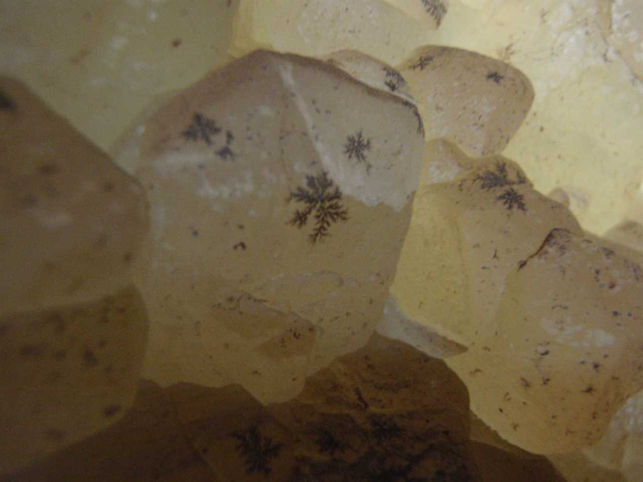 A snowflake-like shape embedded in a crystal.