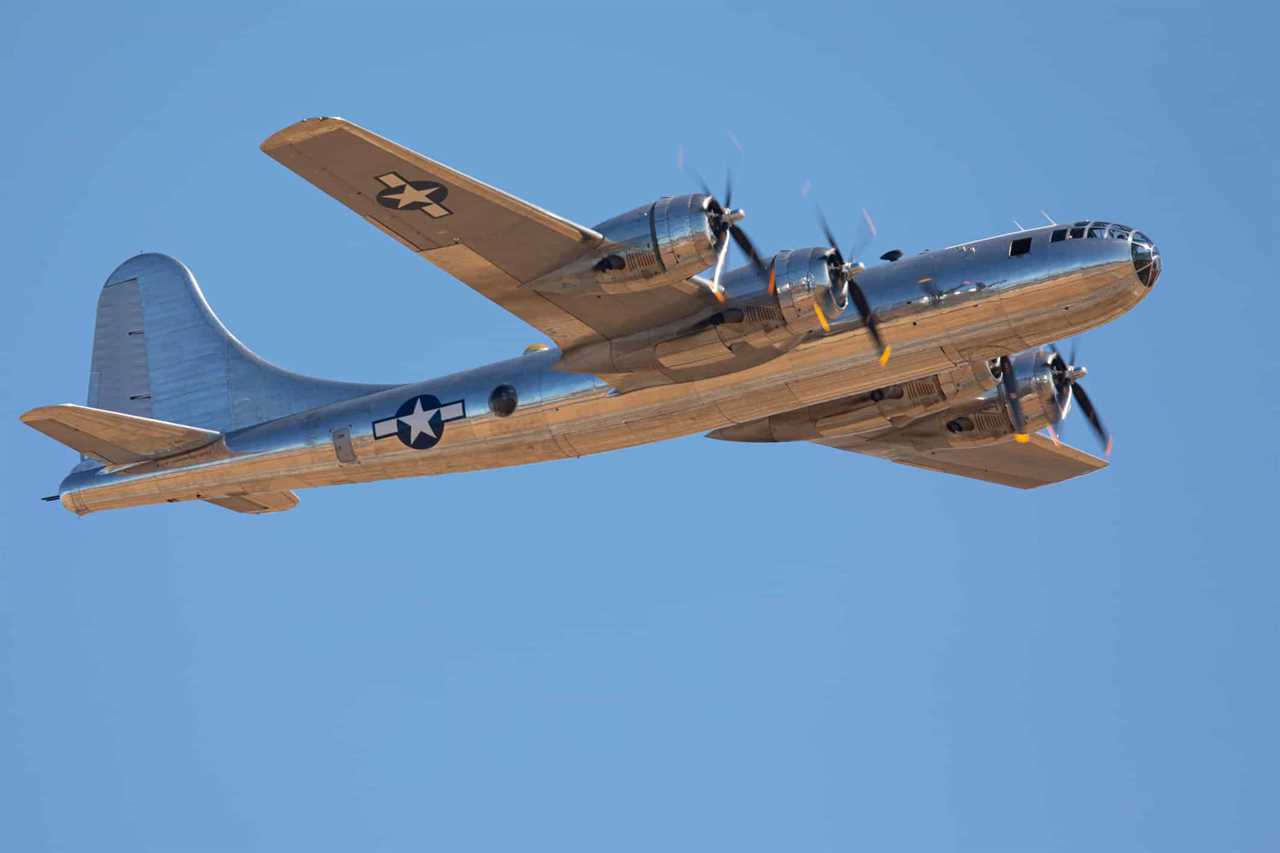 Silver b29 in flight.