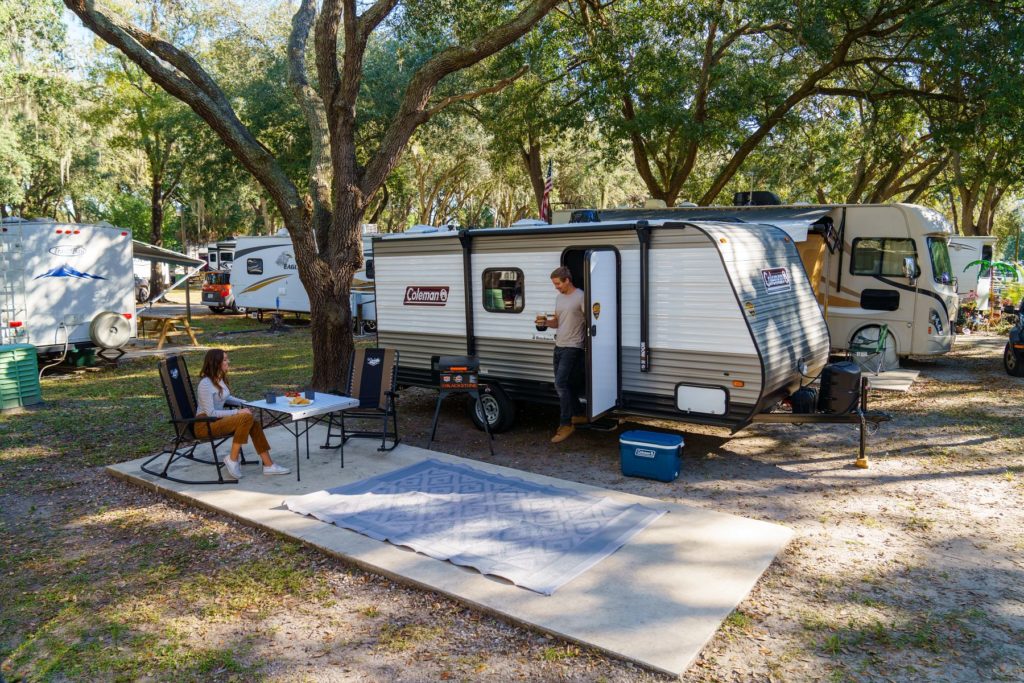 RV Patio with Folding Camping Table