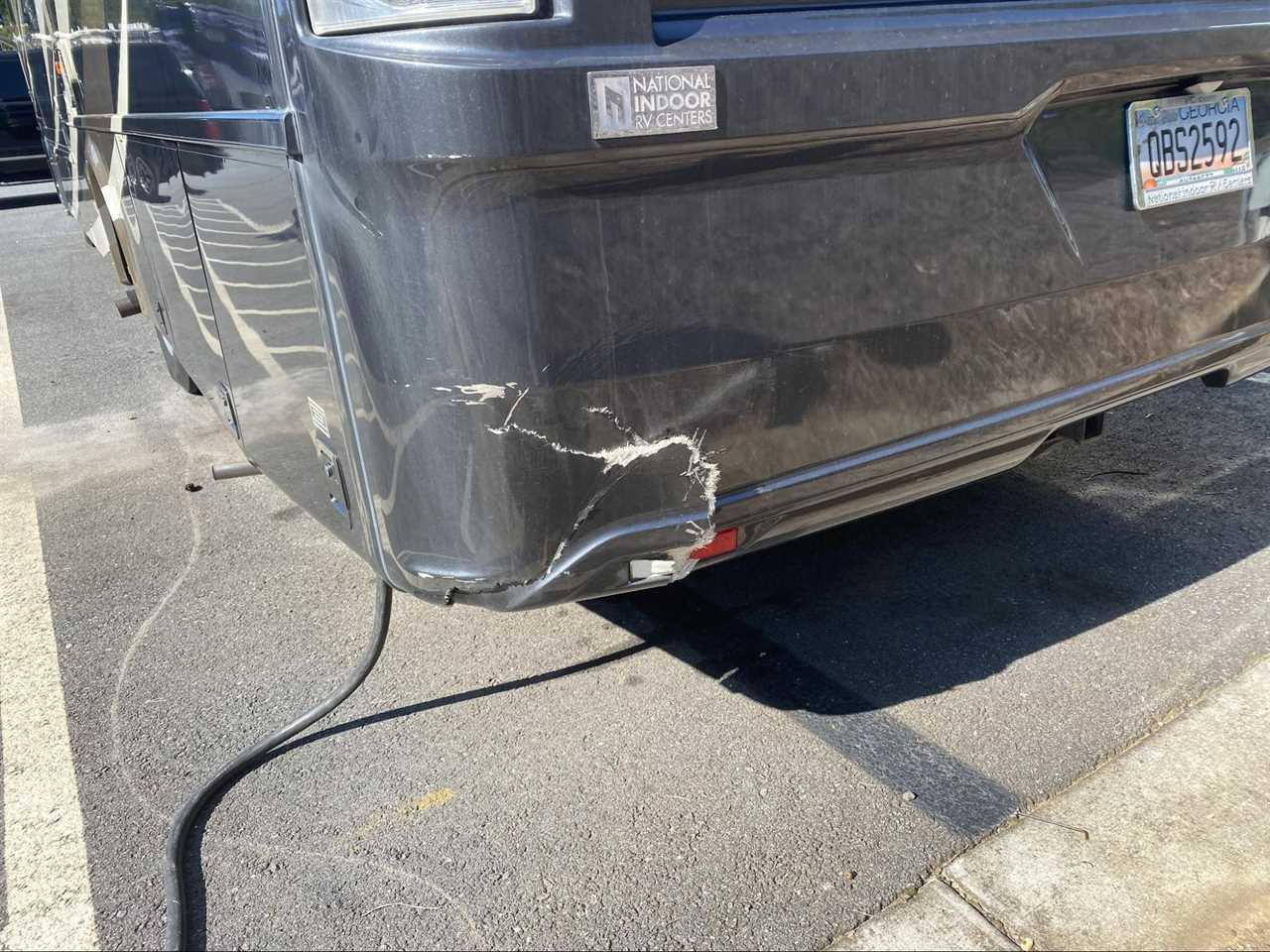 Dented motorhome bumper