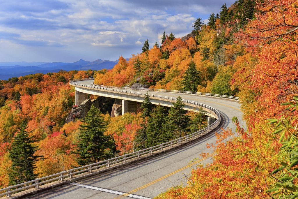 Autumn foliage along the Linn Cove Viaduct, Blue Ridge Parkway, North Carolina