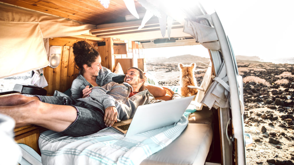 Vanlife Couple with Pet in Class B RV