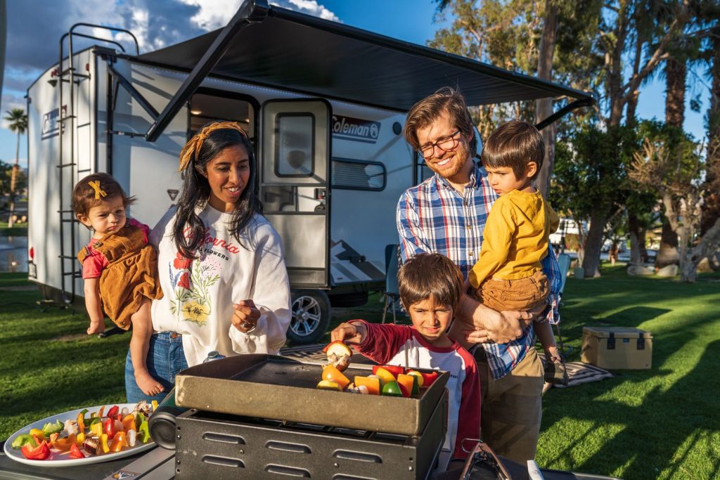 Big family cooking at campground