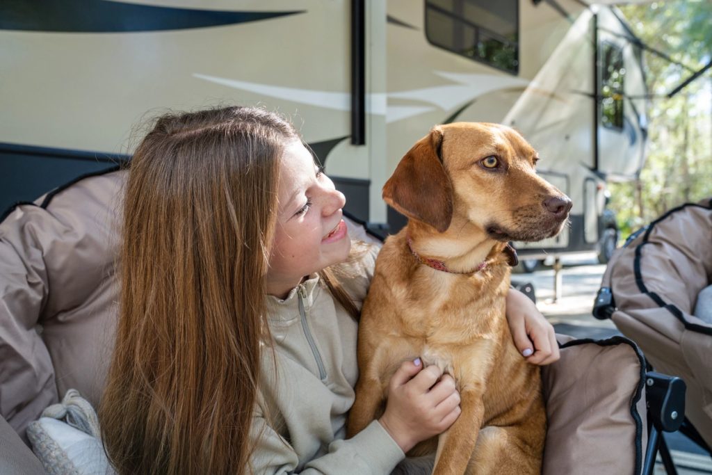 Girl and Dog at RV Campground