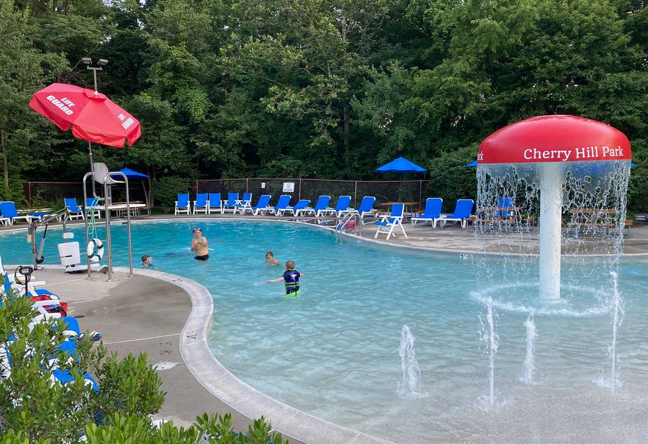 Pool with fountains and splash features.