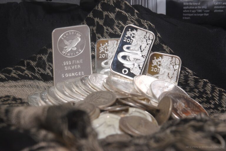 silver bars and coins