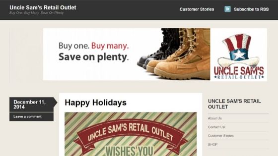 Uncle Sam's Retail Outlet old website