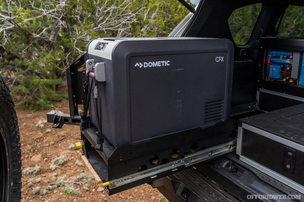 Photo of the Dometic Fridge mounted onto the 2023 Ultimate Overland Vehicle.