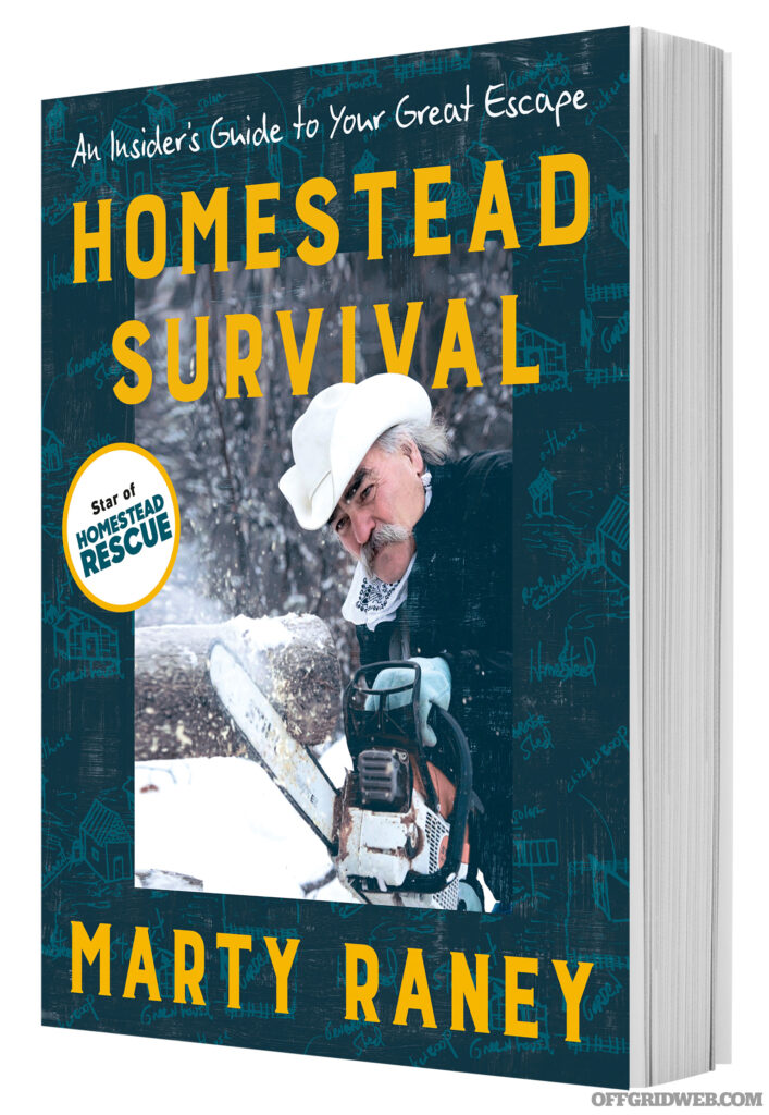 Studio photo of the front cover of Marty Raney's book, Homestead Survival: An Insiders Guide to Your Great Escape.