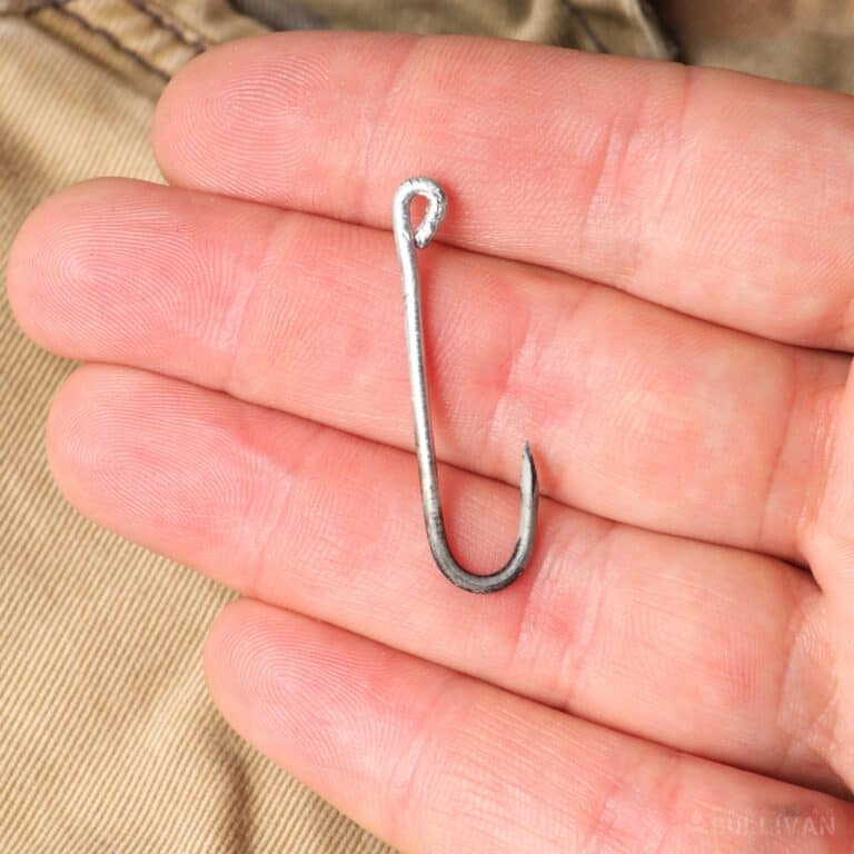 wire fish hook in hand