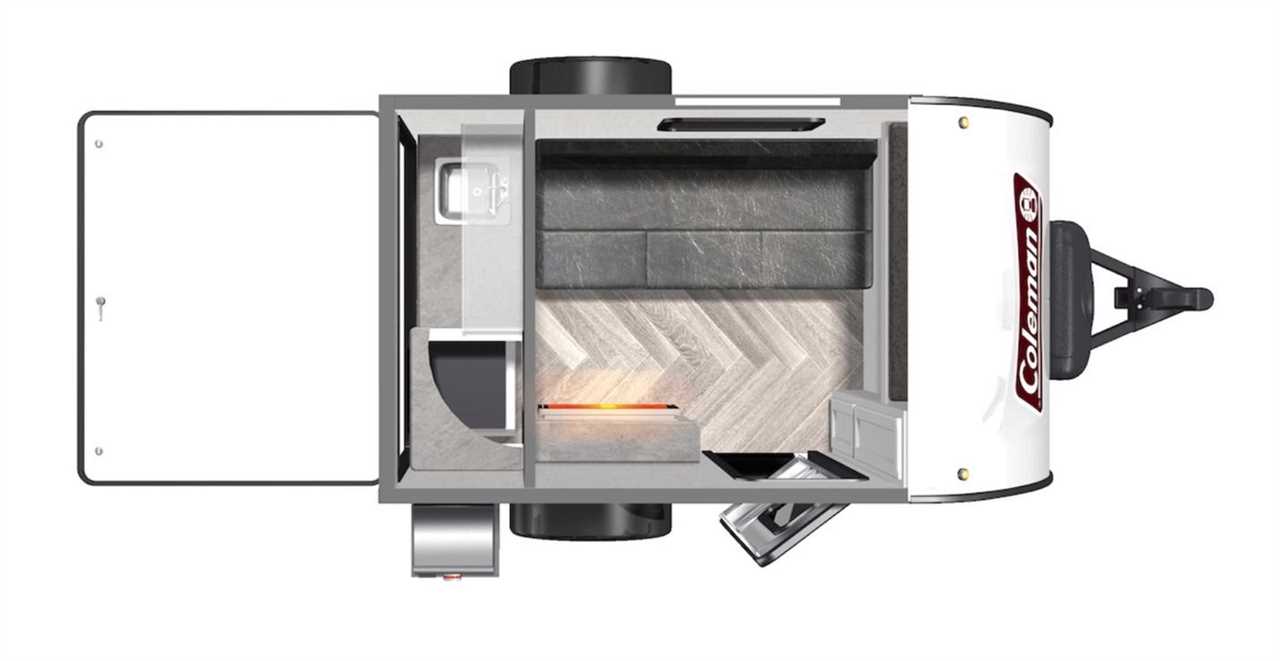 Floorplan of Coleman Rubicon 1200RK pull-behind camper