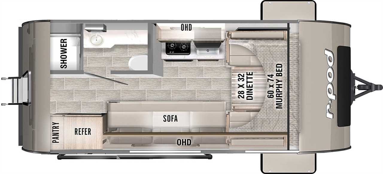 Floorplan of Forest River R-Pot 153 pull-behind camper