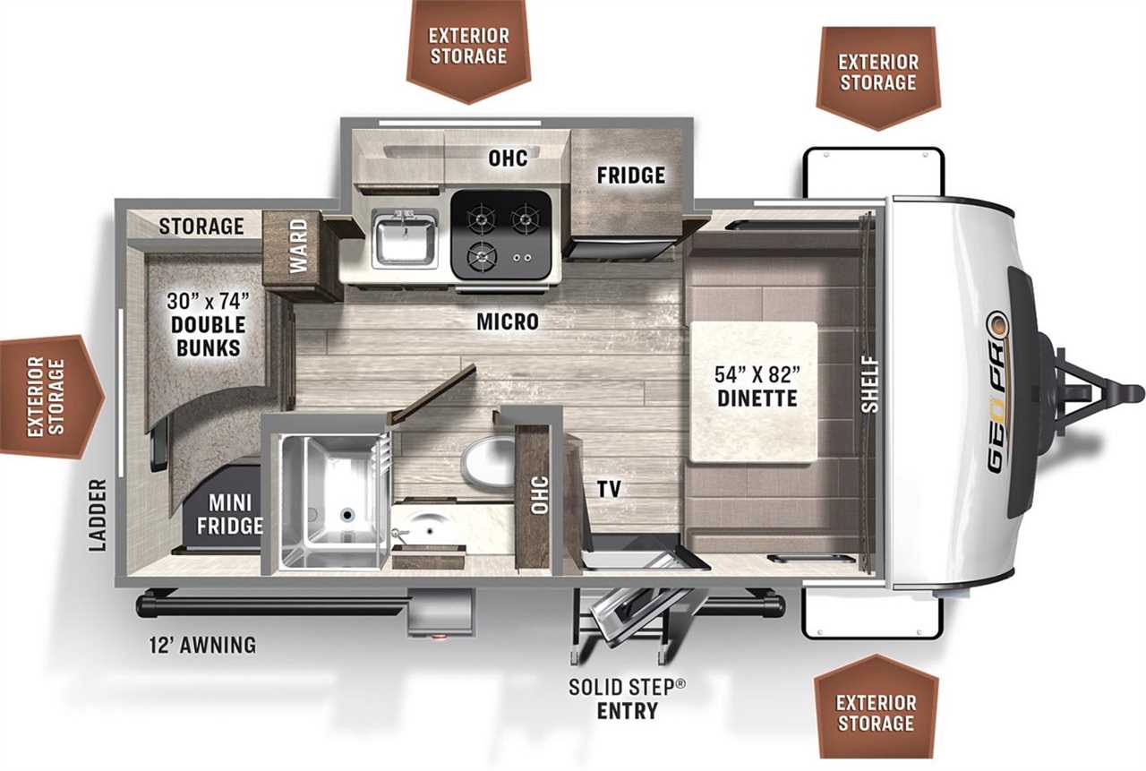 Floorplan of Forest River Rockwood Geo-Pro pull-behind camper