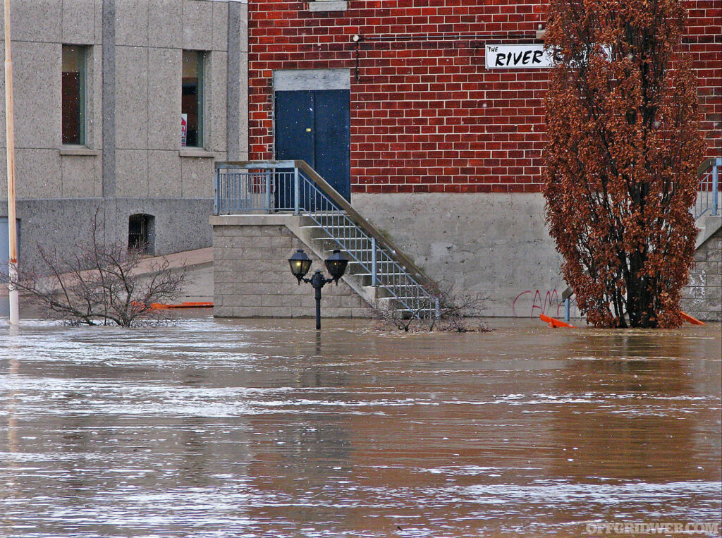 Photo of an urban area receiving catastrophic flooding.