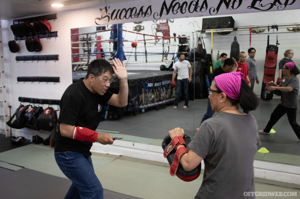 Photo of two students of the Tiga Tactics Knife Defense seminar in San Fransisco.