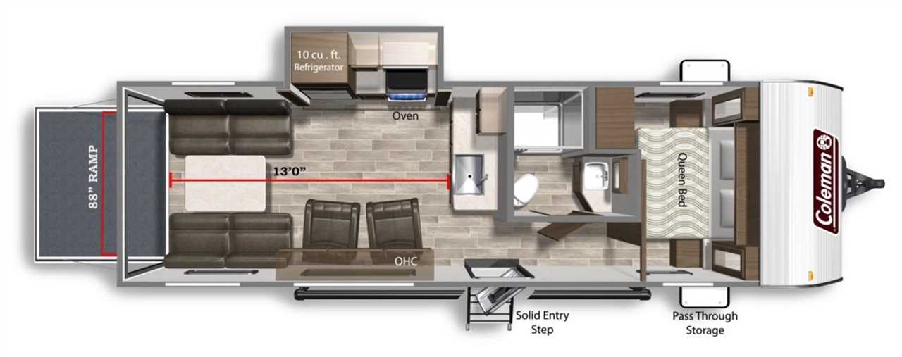 Floorplan of Lantern 270TQ toy hauler by Coleman