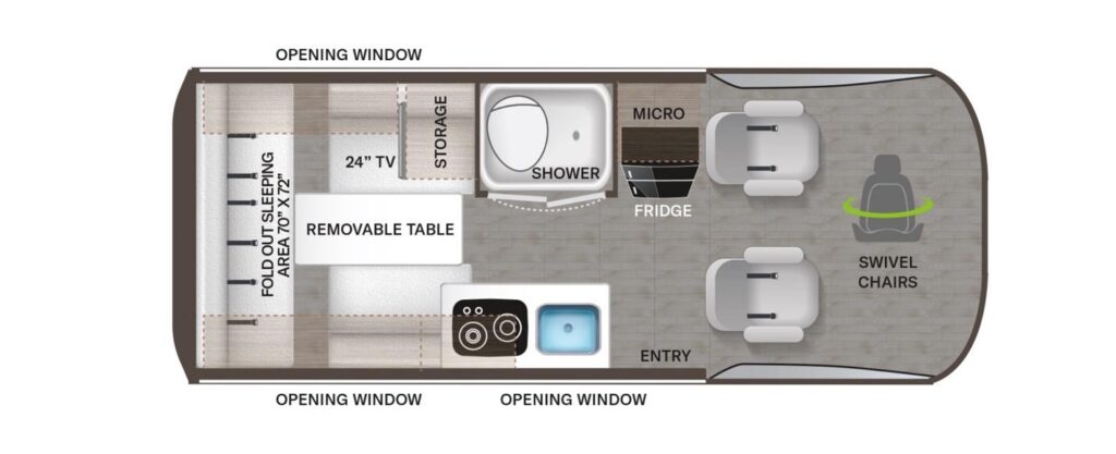 Floorplan for Thor Sanctuary 19P Class B RV