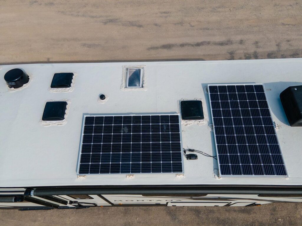 Close up of solar panels on RV roof