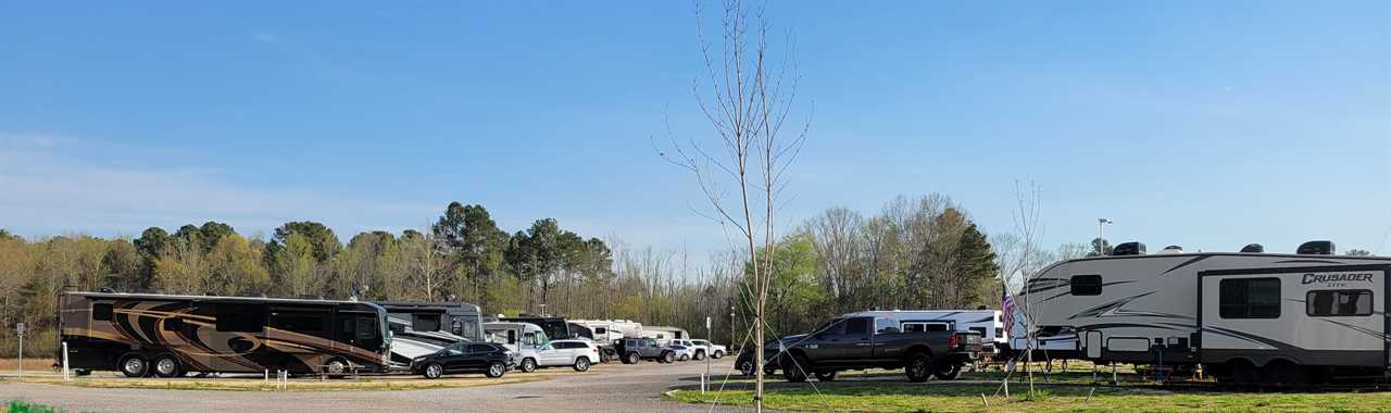 Rows of camping RVs.