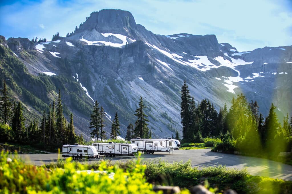 Eddie Bauer RVs with Mt. Baker in the background