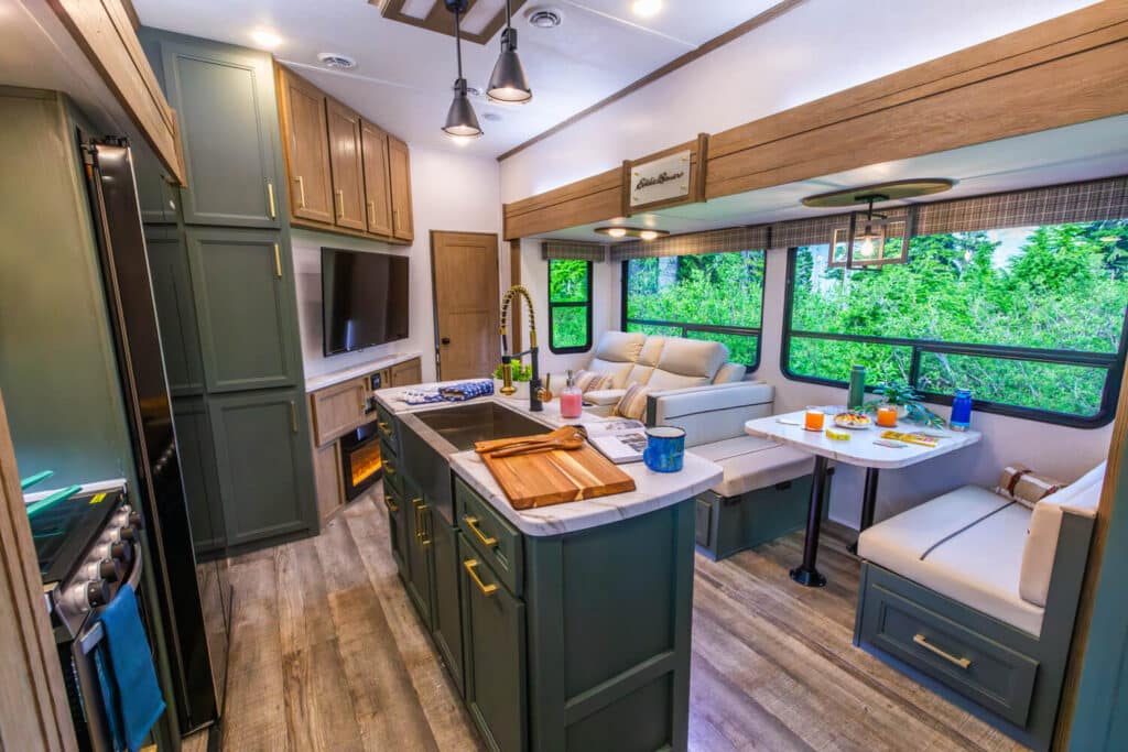 Spacious interior of Eddie Bauer fifth wheel