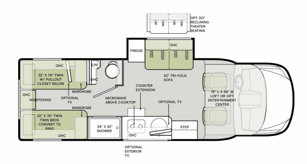 Floorplan of the Tiffin Wayfarer 25TW