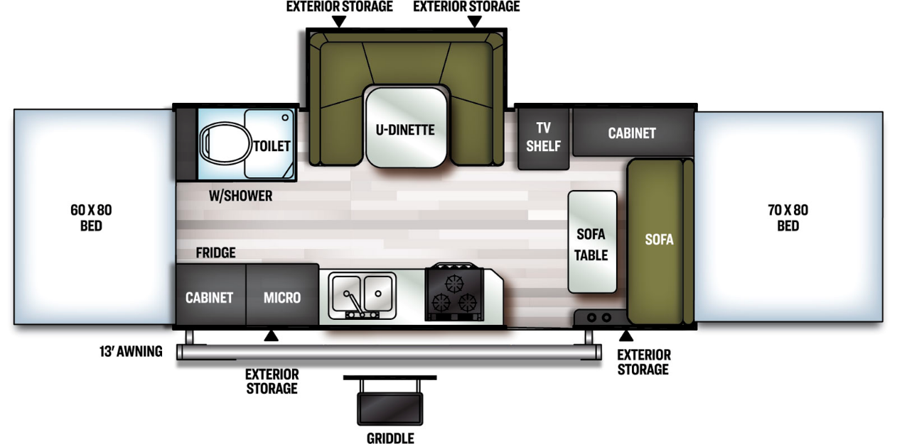 Floor plan for 2022 Forest River Flagstaff High Wall HW29SC pop-up camper