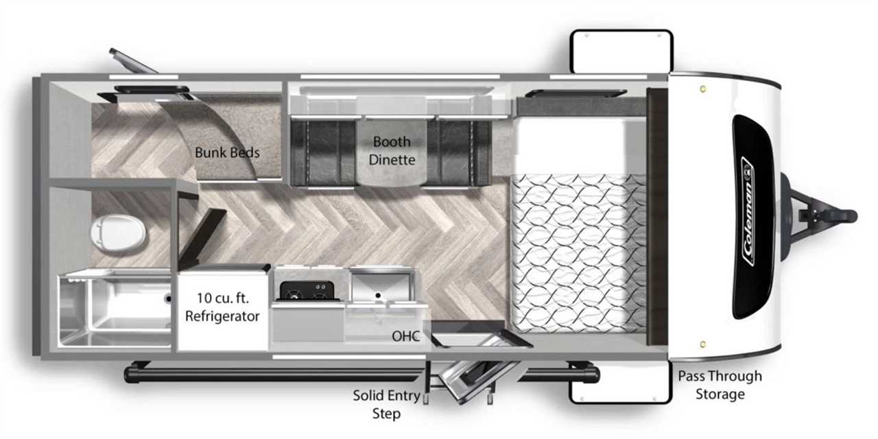 Floor plan for the Coleman Rubicon 1628BH travel trailer