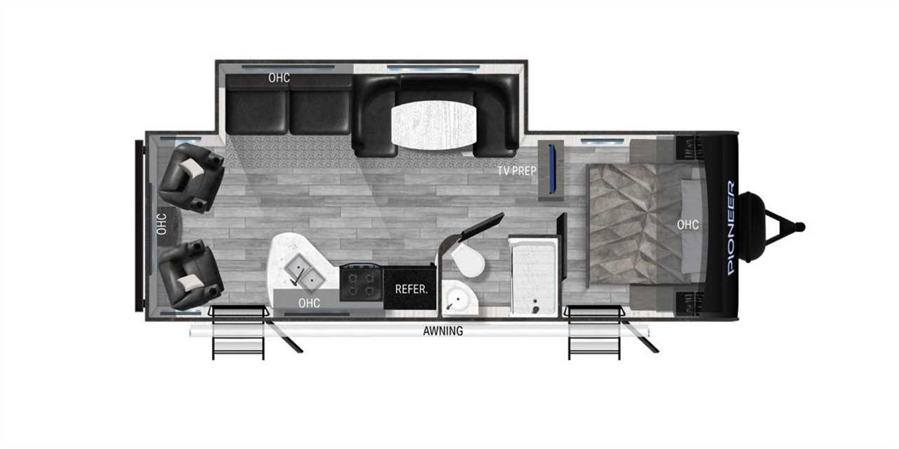 Floor plan for the Heartland Pioneer RL250 travel trailer