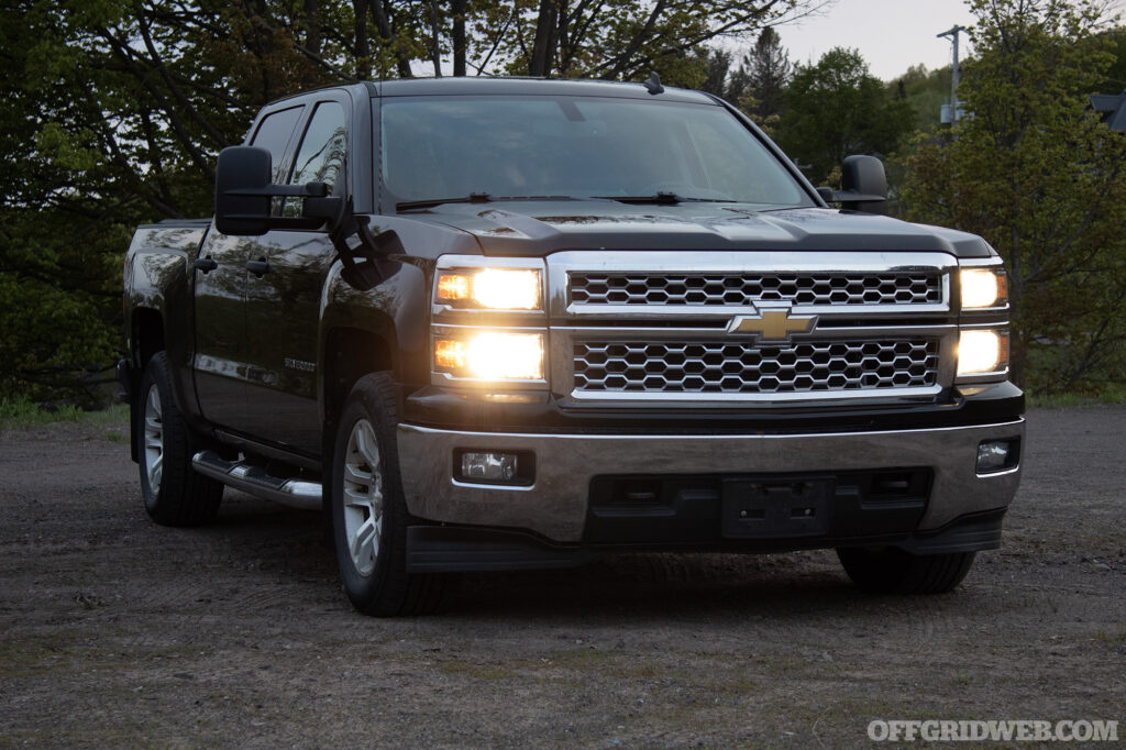 Photo of a chevy silverado 1500 without the benefits of LED vehicle lighting.