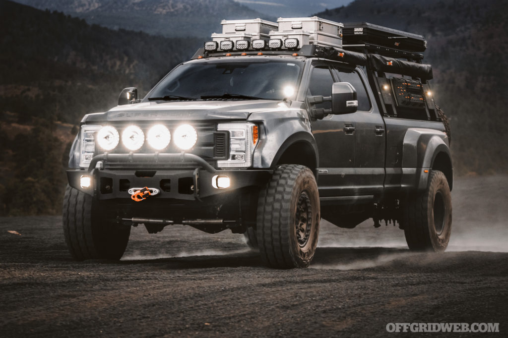Photo of an overlanding vehicle upgraded with several extra LED lights.