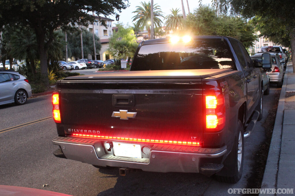 Photo of the tailgate of a chevy silverado 1500 after the benefits of LED vehicle lighting.