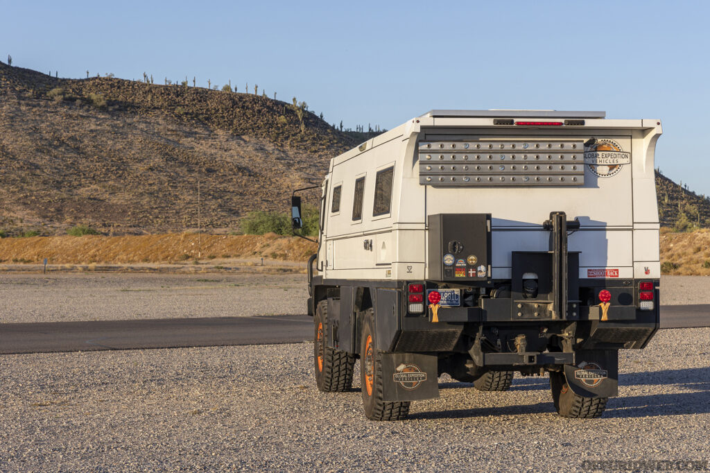 Rear view of the mil spec overland LMTV.