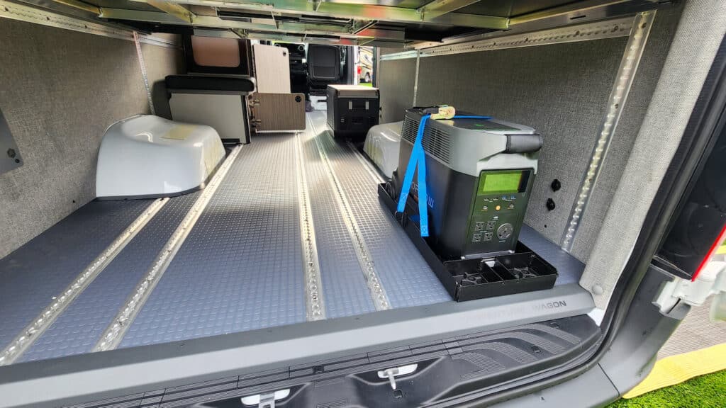 Winnebago Adventure Wagon 70SE Cargo area with EcoFlow power station