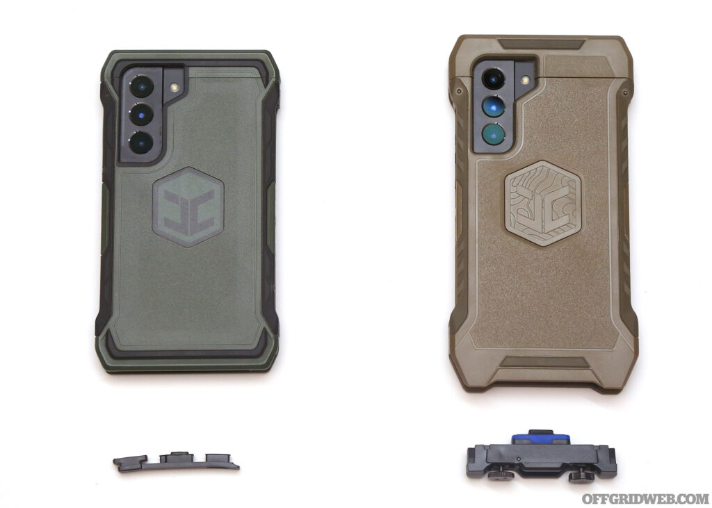 The Juggernaut ADVNTR (left) and OPRTR (right) are top-loading designs with seals for the ports on the base of the phone. The OPRTR’s seal locks securely into place with two thumb screws.