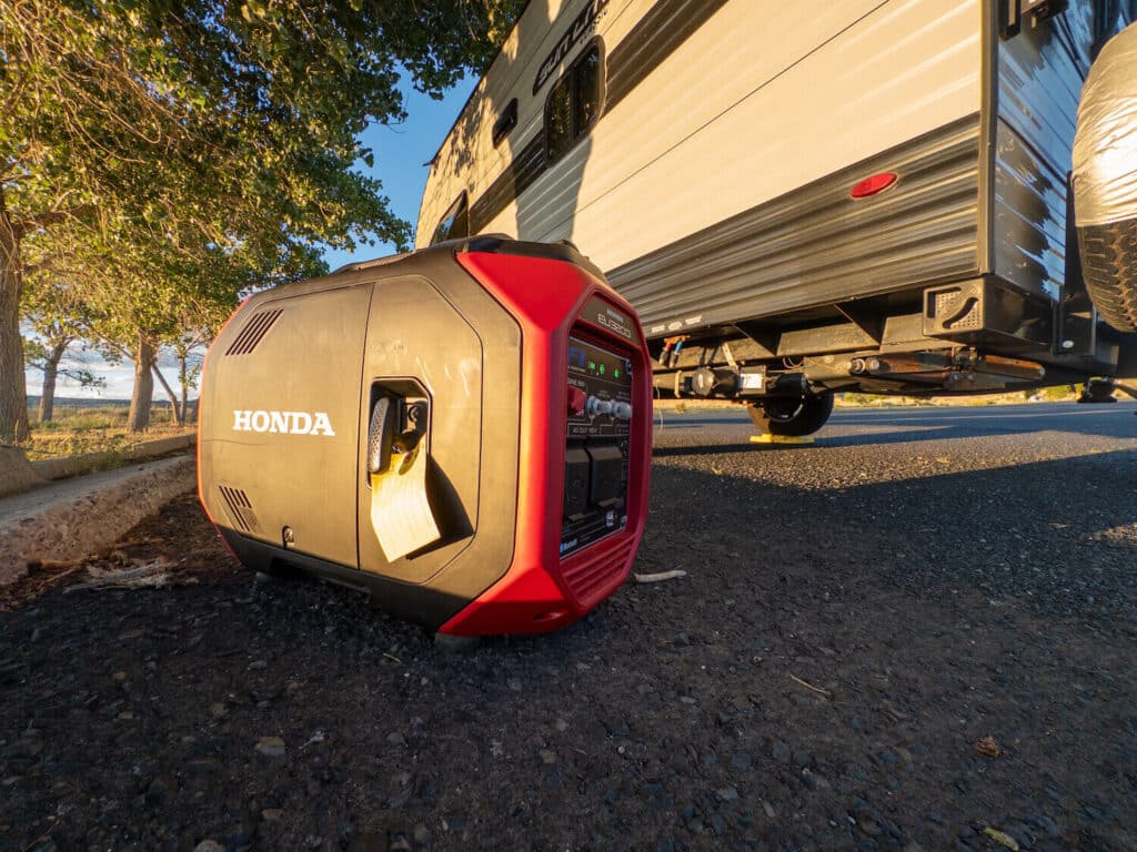 Honda generator outside towable RV