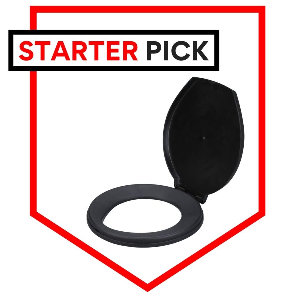 Campersville toilet seat attachment for 5 gallon buckets as our budget pick in the review.