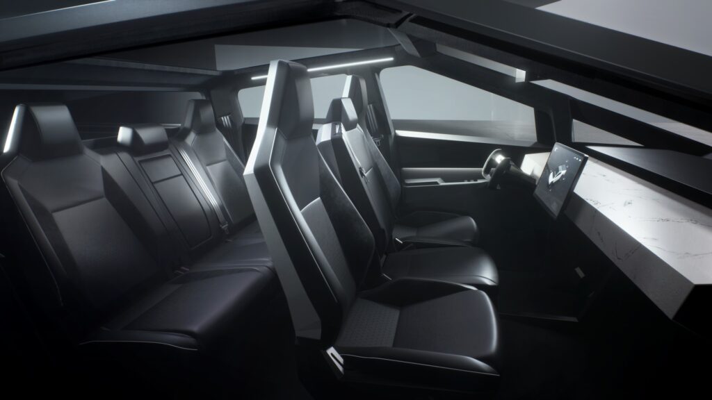 Concept photo of the inside of a Tesla Cybertruck.