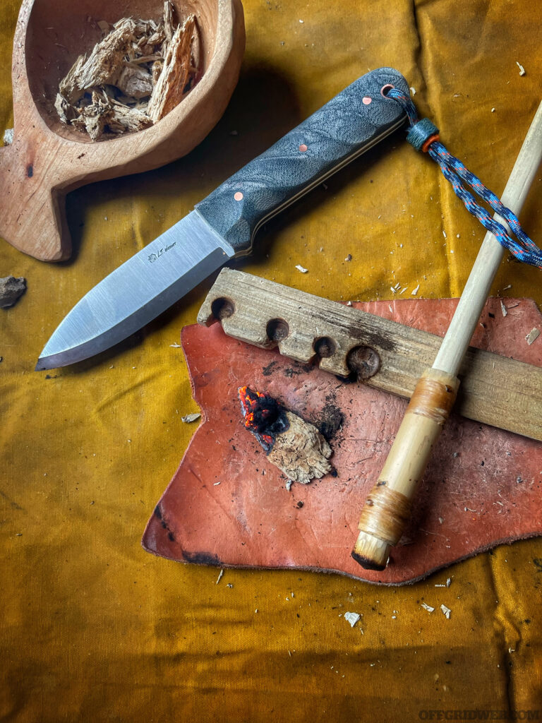 Photo of tools used to start a friction fire.